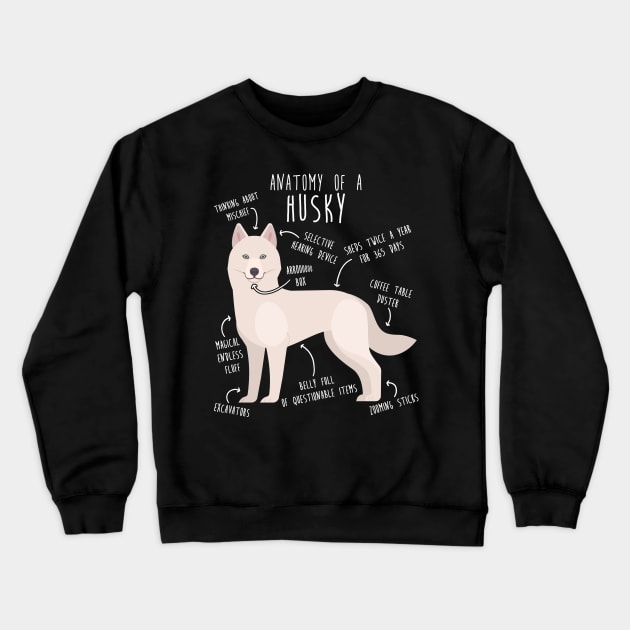 White Siberian Husky Dog Anatomy Crewneck Sweatshirt by Psitta